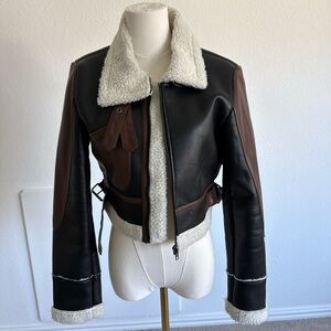 ASOS Women's Black and Brown Shearling Leather Jacket